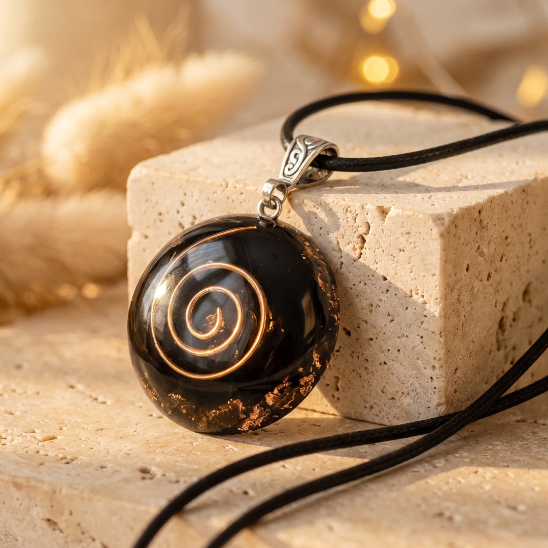 Pendentif en Orgonite "Protection Symbolique" en Obsidienne Noire