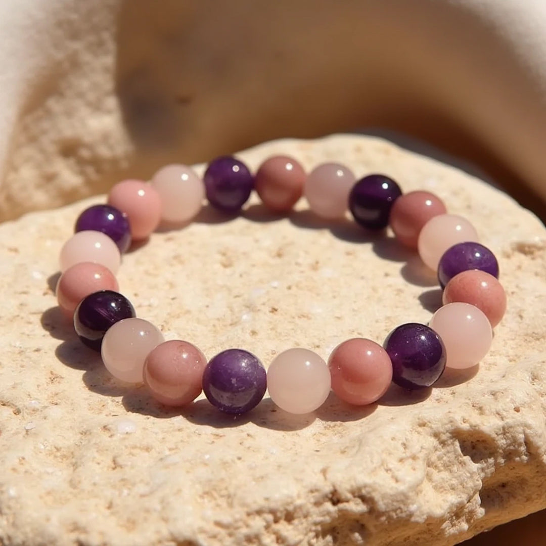 "Selbstliebe"-Armband aus Rhodonit, Rosenquarz & Amethyst