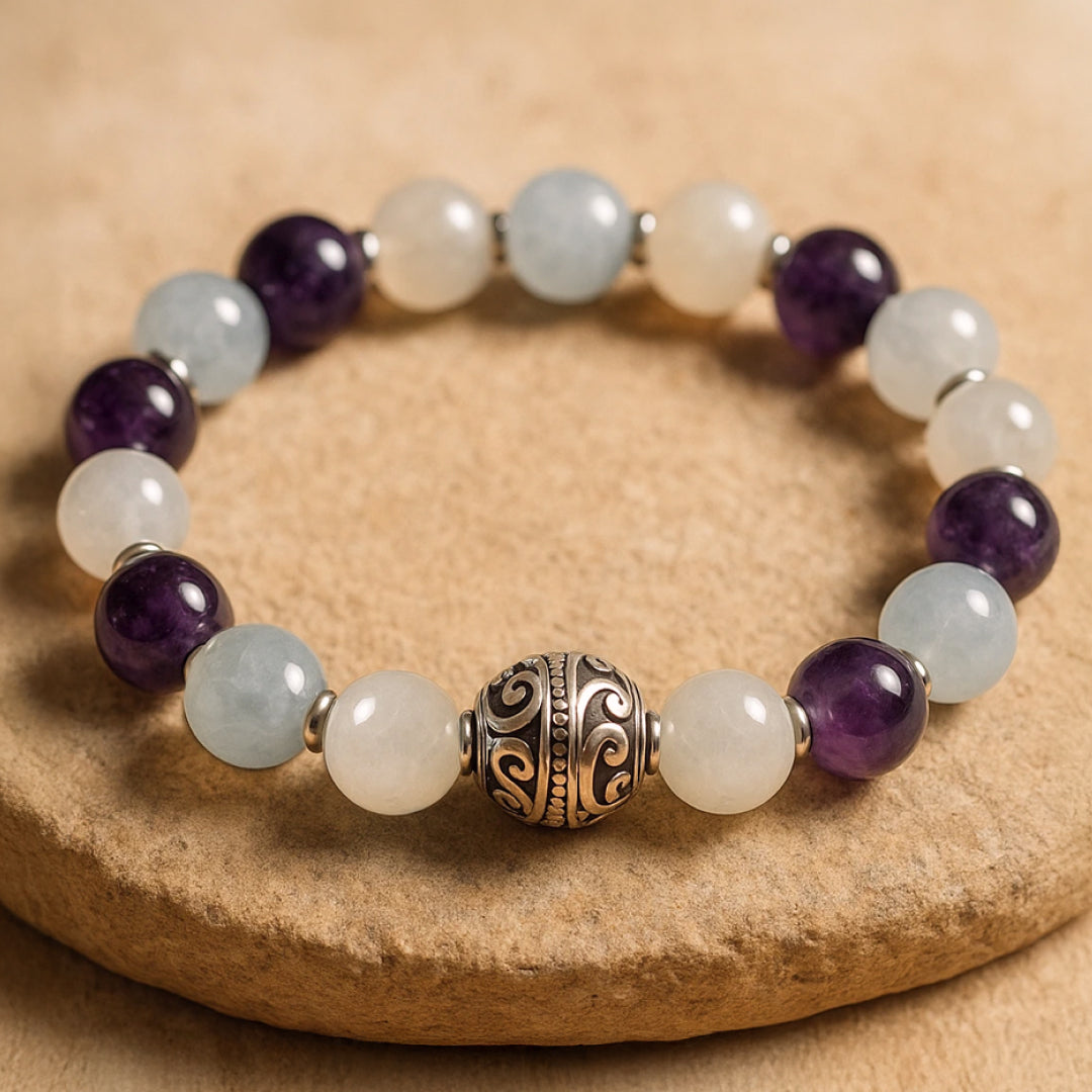 Bracelet Premium "Ciel Intérieur" en Améthyste, Aigue-marine & Pierre de lune