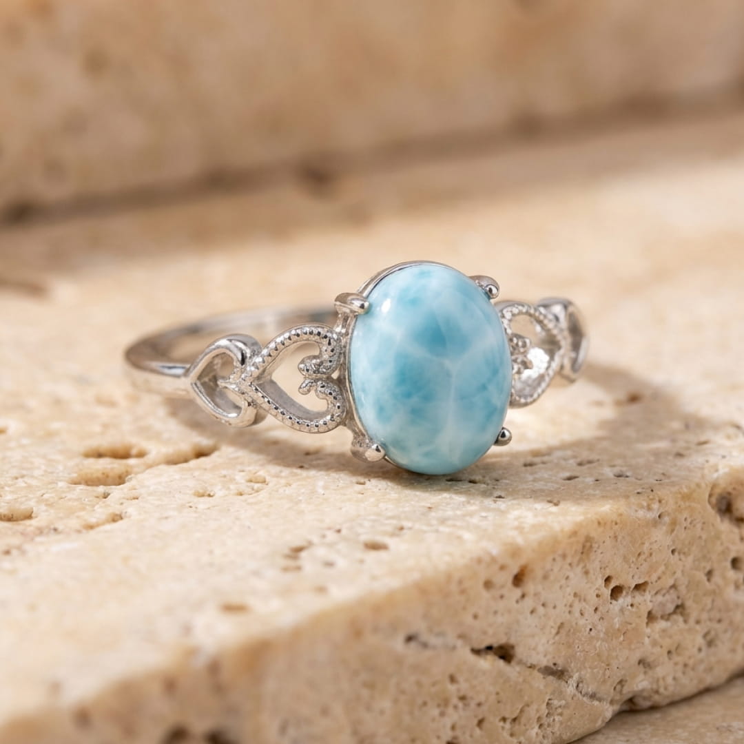 Bague ajustable « Lagune Intérieure » en pierre de Larimar