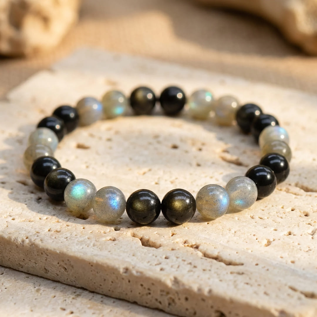 Armband „Spiritueller Zufluchtsort“ aus Labradorit und Golden Obsidian
