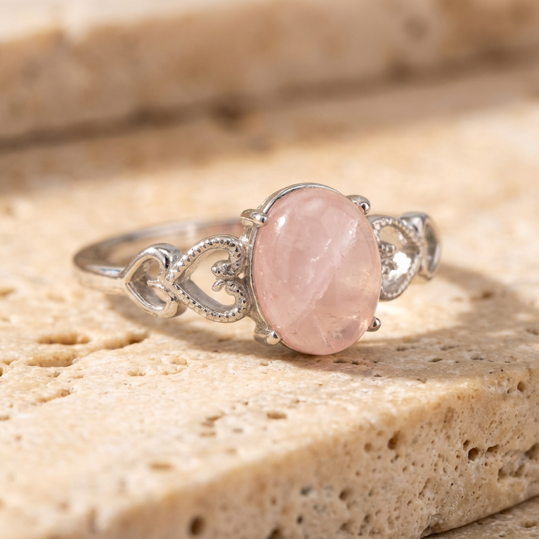 "Serenity Rose" Verstellbarer Ring aus Rosenquarz
