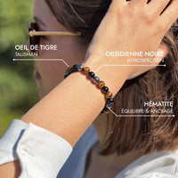 "3 Protections" Bracelet in Tiger's Eye, Hematite & Black Obsidian 5