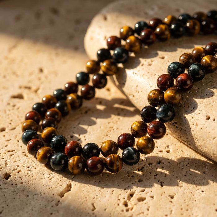 "Multiple Eye" Necklace in Tiger Eye, Hawk Eye & Bull Eye