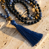 Collier Mala en Sodalite, Œil de Tigre et Onyx Noir 5