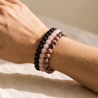 Trio de bracelets « Paix et Équilibre » en onyx, quartz rose et rhodonite 2