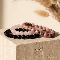 Trio de bracelets « Paix et Équilibre » en onyx, quartz rose et rhodonite 3