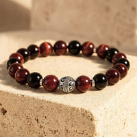 Bracelet Premium "Flamme Ardente" en Grenat, Œil de taureau et Obsidienne noire 1