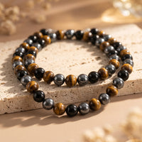 Collier "3 Protections" en hématite, obsidienne et œil de tigre 1