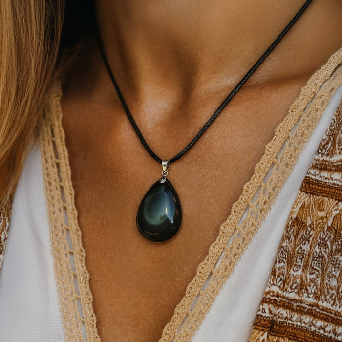 Droplet Pendant in Celestial Eye Obsidian