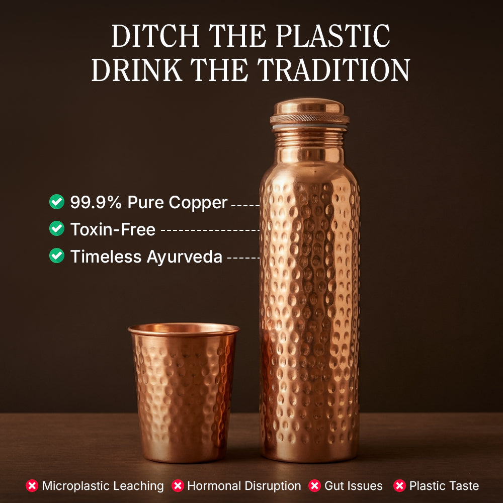Certified Ayurveda Pure Copper Water Bottles - V2 Hand-Hammered Edition