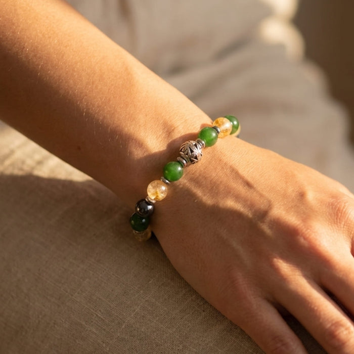 "Glückssymbole"-Armband aus Jade, Citrin & Hämatit