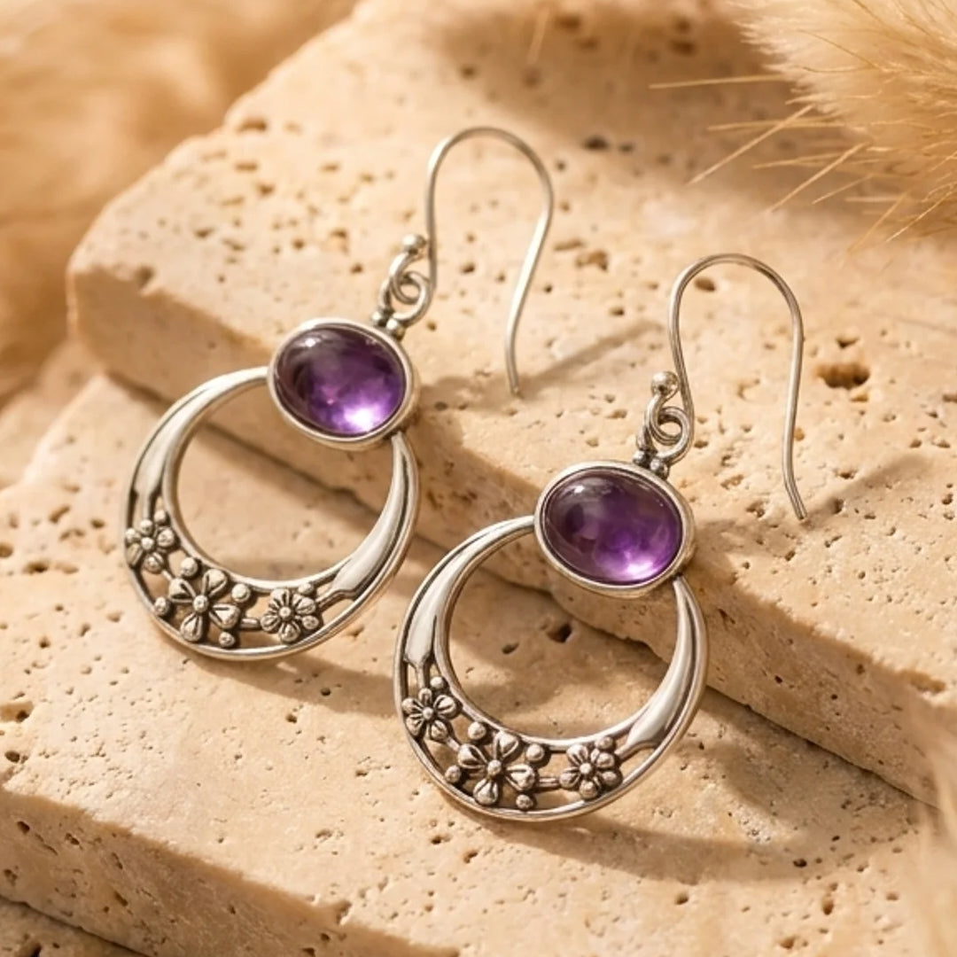 "Boucles d'oreilles manchette en argent et améthyste 'Sagesse Féminine'"