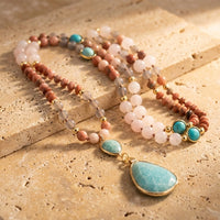 Ethnische Mala-Kette aus Türkis, Amazonit, Rosenquarz & Rhodonit 3