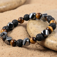 Triple Protection Bracelet in Lava Stone, Tiger Eye & Hematite 5