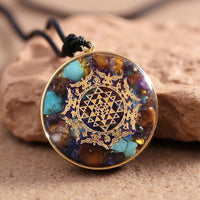 Orgonite Pendant "Sri Yantra" in Turquoise & Tiger's Eye 4