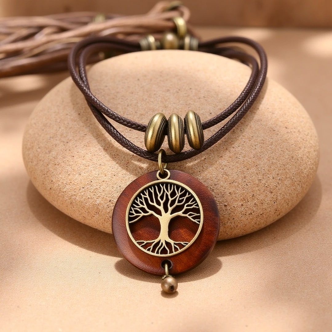 "Tree of Life Sacred" Necklace in Natural Wood