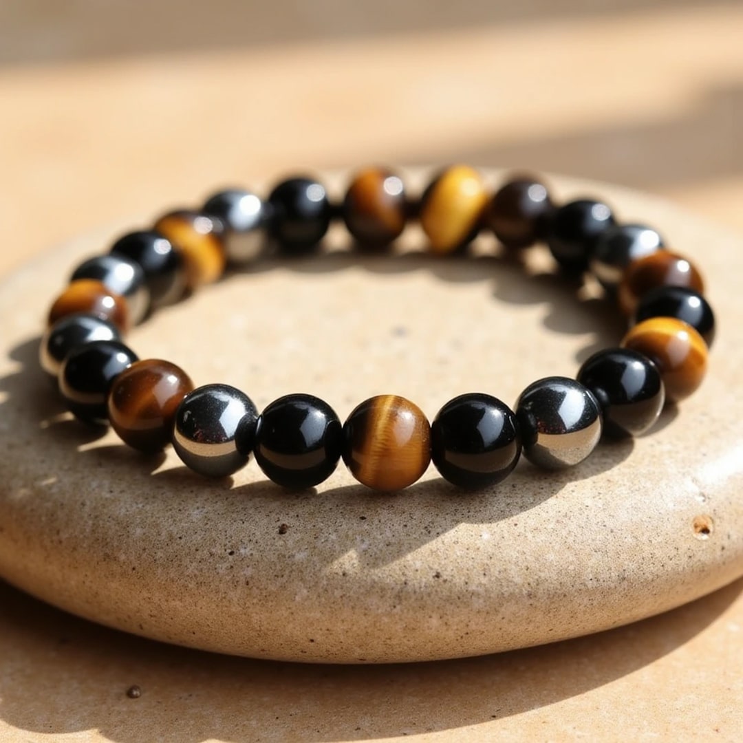 Bracelet "3 protections" en œil de tigre, hématite et obsidienne noire