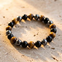 Bracelet "3 protections" en œil de tigre, hématite et obsidienne noire 6