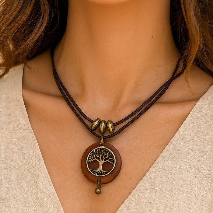 "Tree of Life Sacred" Necklace in Natural Wood
