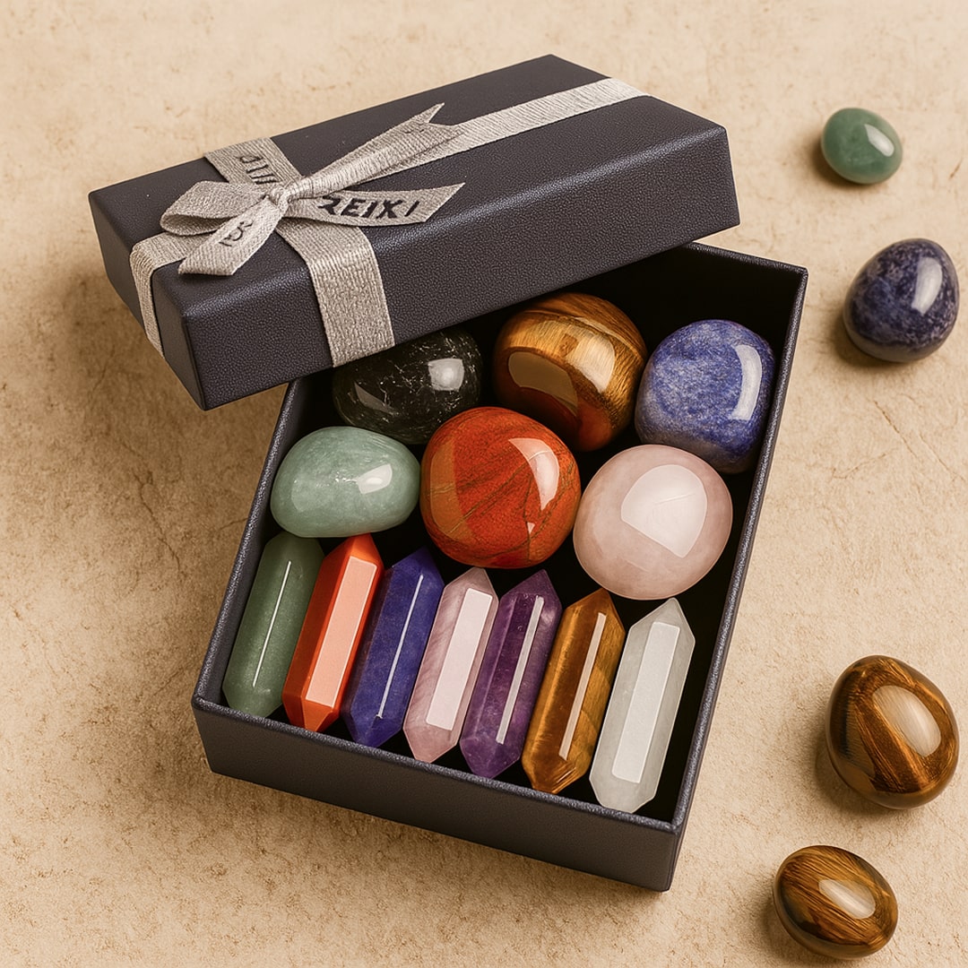 Set de Reiki - Set de 7 Pierres Naturelles & 7 Doubles Pointes