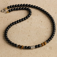 "Shield of Wisdom" Necklace in Black Obsidian & Tiger's Eye 4