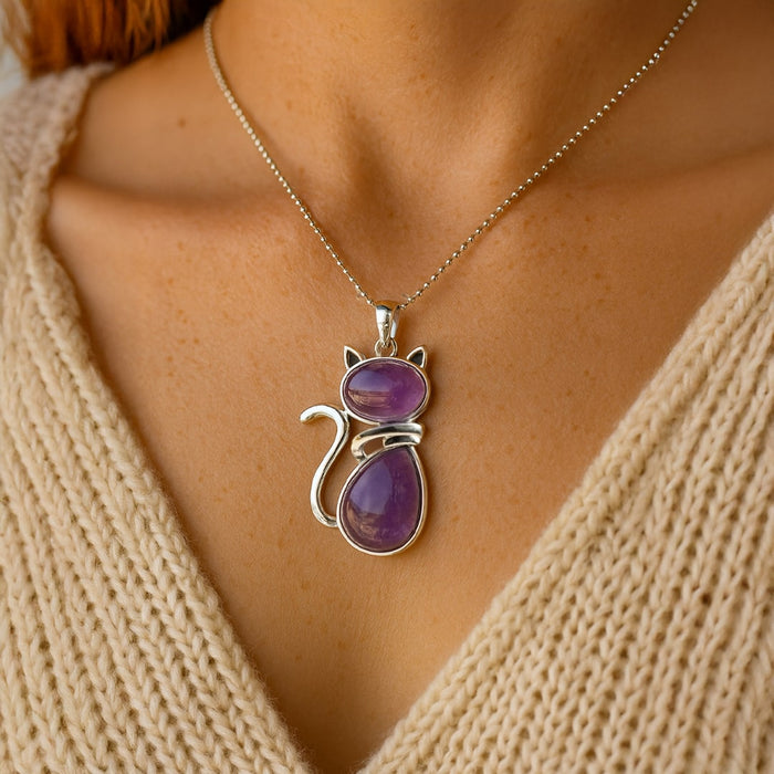Cat Pendant in Natural Stone