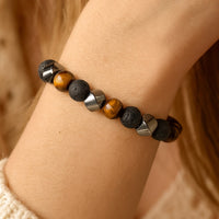 Triple Protection Bracelet in Lava Stone, Tiger Eye & Hematite 4