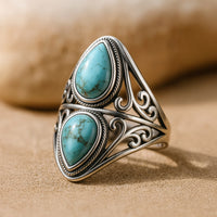 "Echo Protector" Ring in Turquoise, Silver Finish 1