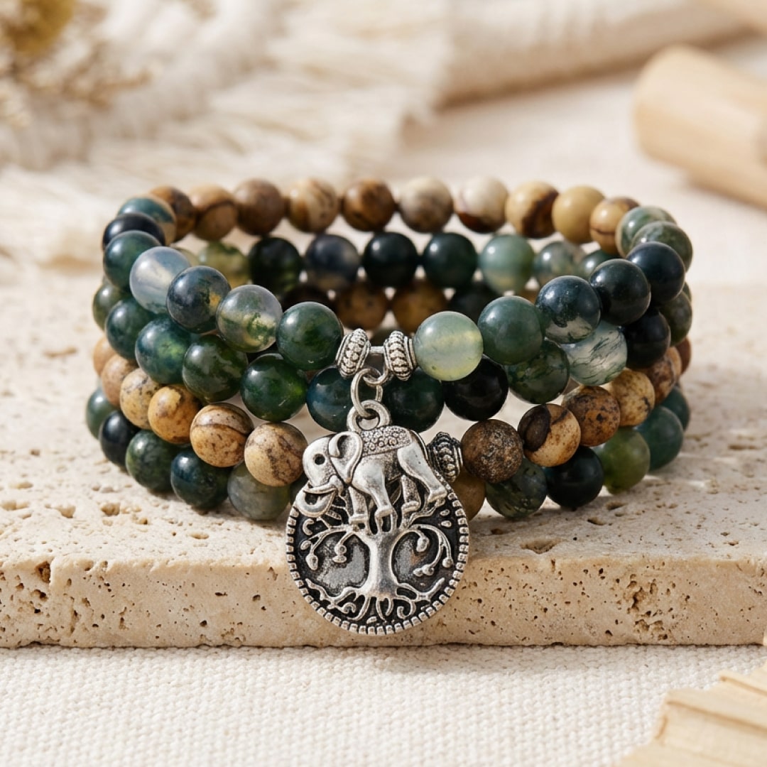 Mala-Armband "Gaia" aus Moosachat & Landschaftsjaspis