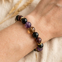 Bracelet "Harmonie & Protection" en shungite, quartz fumé, améthyste et grenat 2