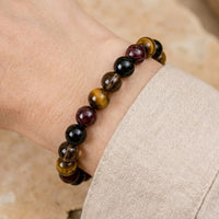 Bracelet "Succès & Protection" en Œil de Tigre, Grenat, Tourmaline Noire & Quartz Fumé 2