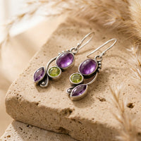 "Boucles d'oreilles « Cascade de Sérénité » en améthyste et péridot" 1