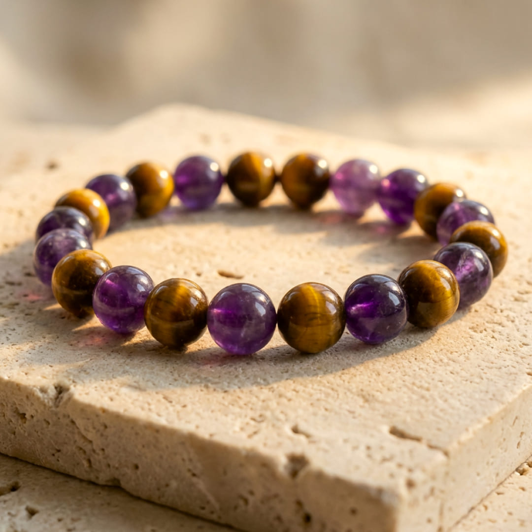 "Deliverance"-Armband aus Amethyst & Tigerauge
