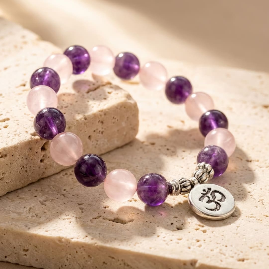 Bracelet "Amour & Spiritualité" en améthyste et quartz rose