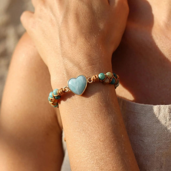 "Woven" Heart Bracelet in Amazonite