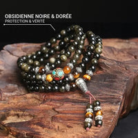 Buddhist Mala Bracelet in Black & Gold Obsidian 3