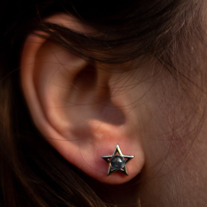 Ohrringe "Lunar Star" aus Labradorit & silberfarbenem Metall