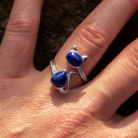 Bague "Chat" ajustable en Lapis Lazuli 4