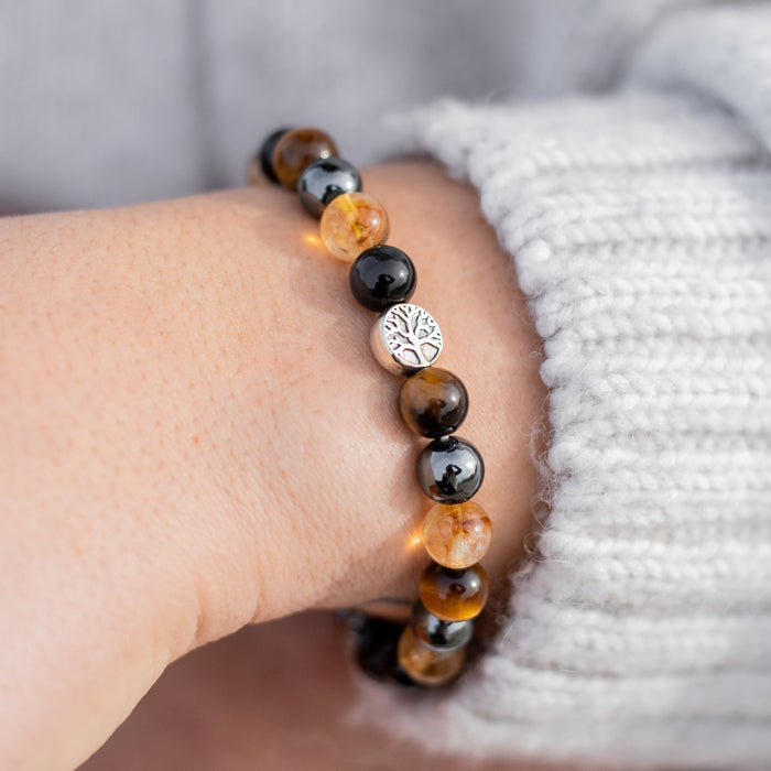 "Force & Light" Bracelet in Tiger Eye, Citrine, Hematite & Obsidian