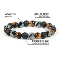 Triple Protection Bracelet in Lava Stone, Tiger Eye & Hematite 9