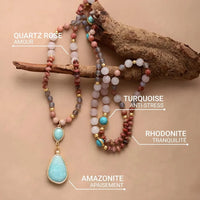 Ethnische Mala-Kette aus Türkis, Amazonit, Rosenquarz & Rhodonit 5