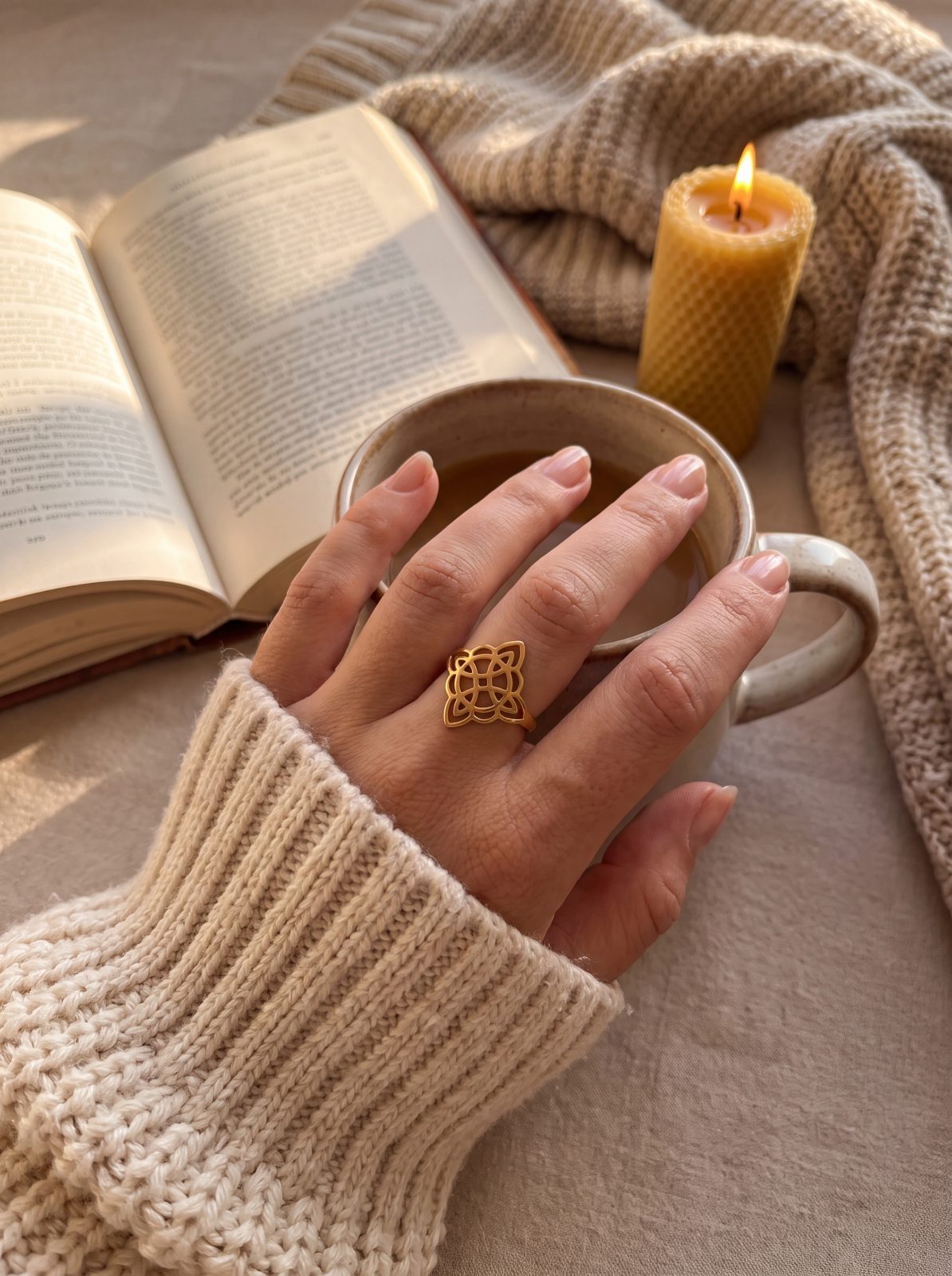 Witch's Knot ring with cozy mug